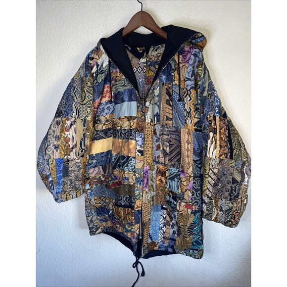 Vintage Quilted Patch Reversible Paisley Hippie Jacket Floral Hoodie Bali Boho - Picture 1 of 14